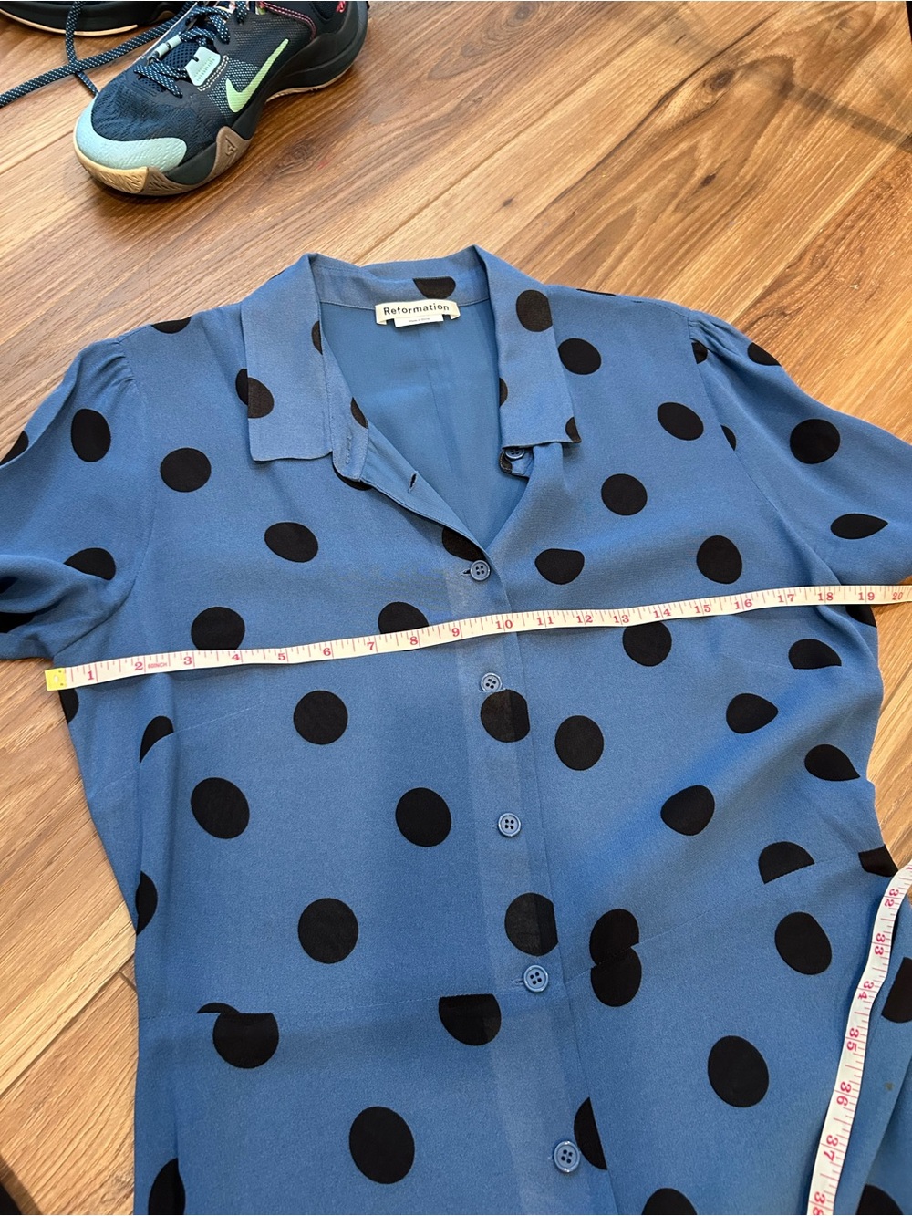 Reformation Arcadia blue polka dot midi shirt dress size 10 retro pinup 50s trad - Picture 7 of 10